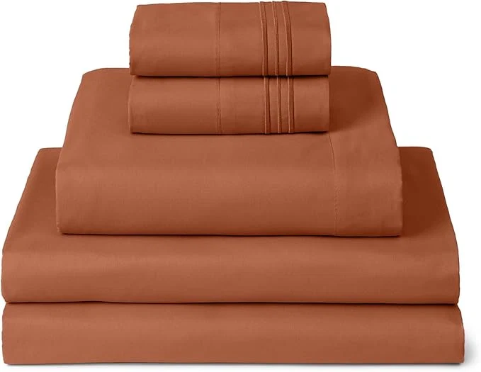 Versatile Mellanni Split King Sheets Set - 5 PC Iconic Collection Bedding - Hotel Luxury Extra Soft Cooling Bed Sheets - Wrinkle Fade Stain Resistant Split King Terracotta Detailed