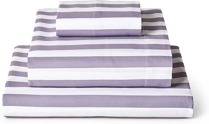 Stylish Mellanni Twin Sheets Set - 3 PC Iconic Collection Bedding - Hotel Luxury Extra Soft Cooling Bed Sheets - Wrinkle Fade Stain Resistant Twin Oxford Stripe Hazy Lilac Superior