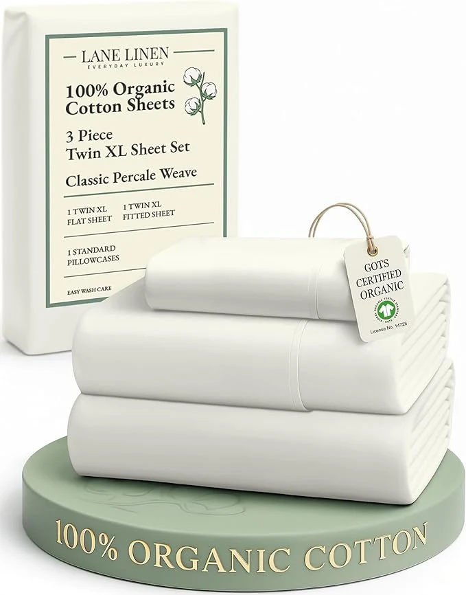 Solid LANE LINEN Organic Cotton Twin XL Sheets Set 3-Piece Pure Percale Soft Bedding Breathable Fits Mattress Upto 15 quot Deep - Glacier Grey Convenient