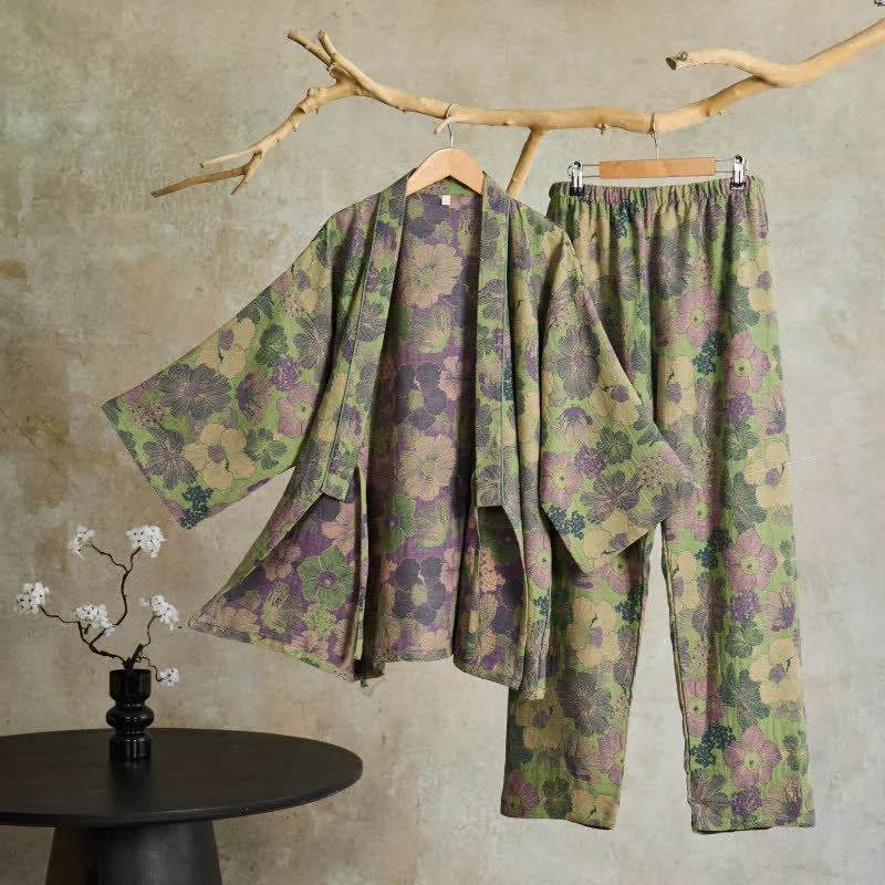 Eco-Friendly Ownkoti Peach Blossom Kimono style Loungewear Set Fine Crafted