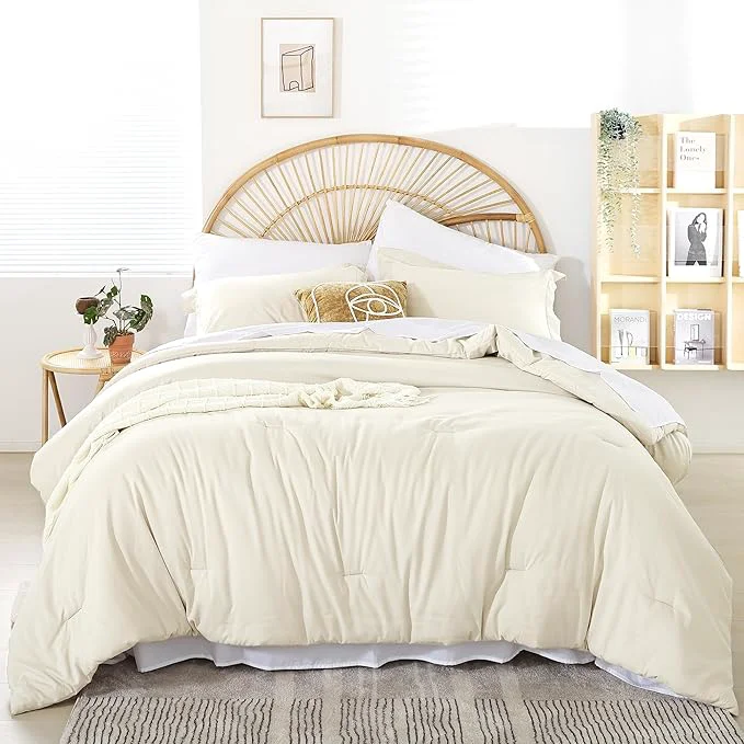 Sustainable weigelia Full Size Comforter Set Ivory Comforter Set 7 Pieces Comforters Full Size Bed in a Bag with Sheets Fluffy Bedding Set for Women and Men Organic