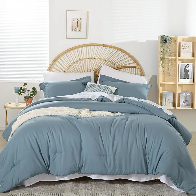 Optimized weigelia 5PCS Twin Comforter Set Microfiber Comforter Dusty Blue Comforter Sets for Women and Men Reversible Bed Set Ultra Soft All Season（Comforters Flat amp Fitted Sheets Pillowcases amp Shams） Healthy