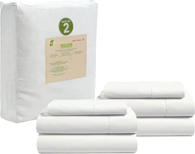 Exceptional LANE LINEN Organic Cotton White Twin XL Sheets Set 3-Piece Pure Organic Cotton Percale Sheet Extra Long Twin Sheets Ultra Soft Bedding Sheet Fits Mattress Upto 15 quot Deep - White 2Pack Top-Quality