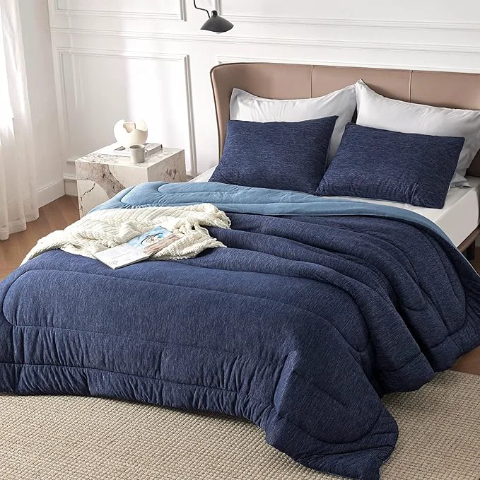 Premium Material Bedsure Queen Comforter Set - Cooling and Warm Bed Set Navy Blue Reversible Bedding for All Season 3 Pieces 1 Queen Size Comforter 88 quot x88 quot and 2 Pillow Cases 20 quot x26 quot Selected