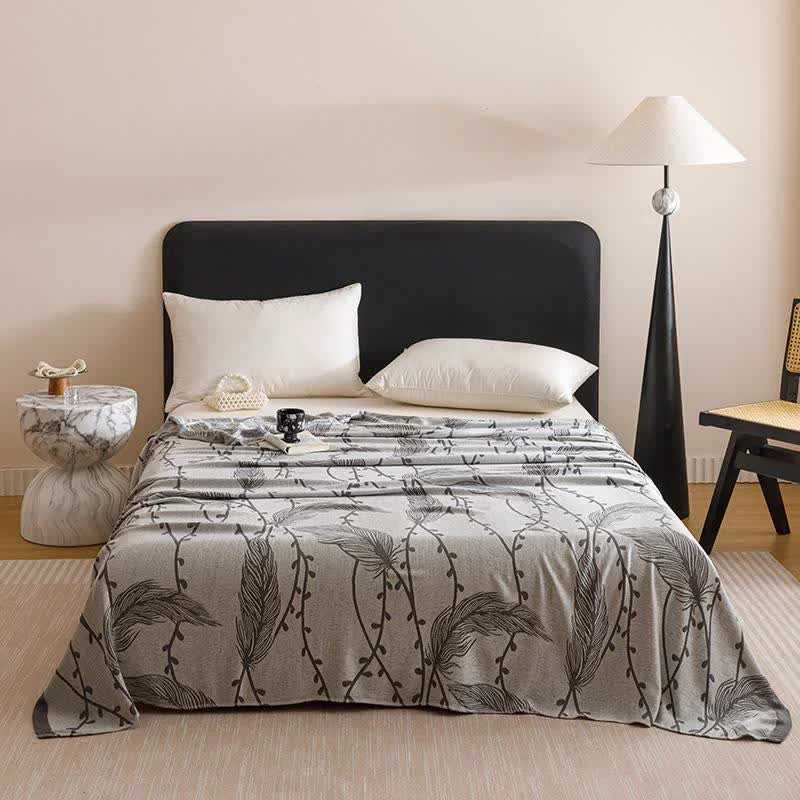 High-Quality Ownkoti Grey Leaf Print Cooling Bedspread Superior