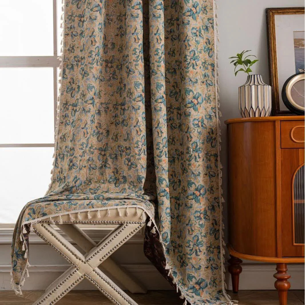 Original Design Ownkoti Rustic Blue Floral Light Filtering Curtain Fine