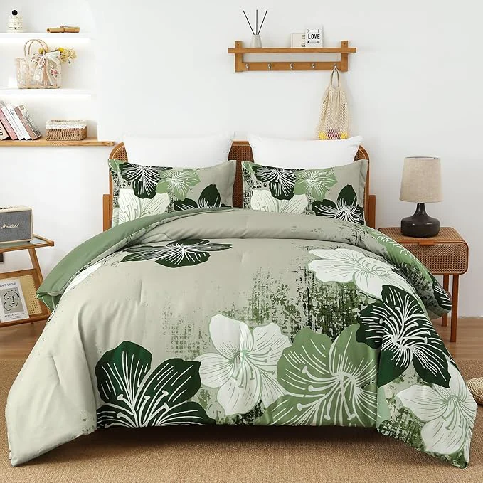 Reliable Menghomeus Floral Comforter Set Queen Ombre Green Bedding Lightweight Microfiber Bed Comforter for All Season 3 Piece Flowers Comforter with 2 Pillowcases Proven