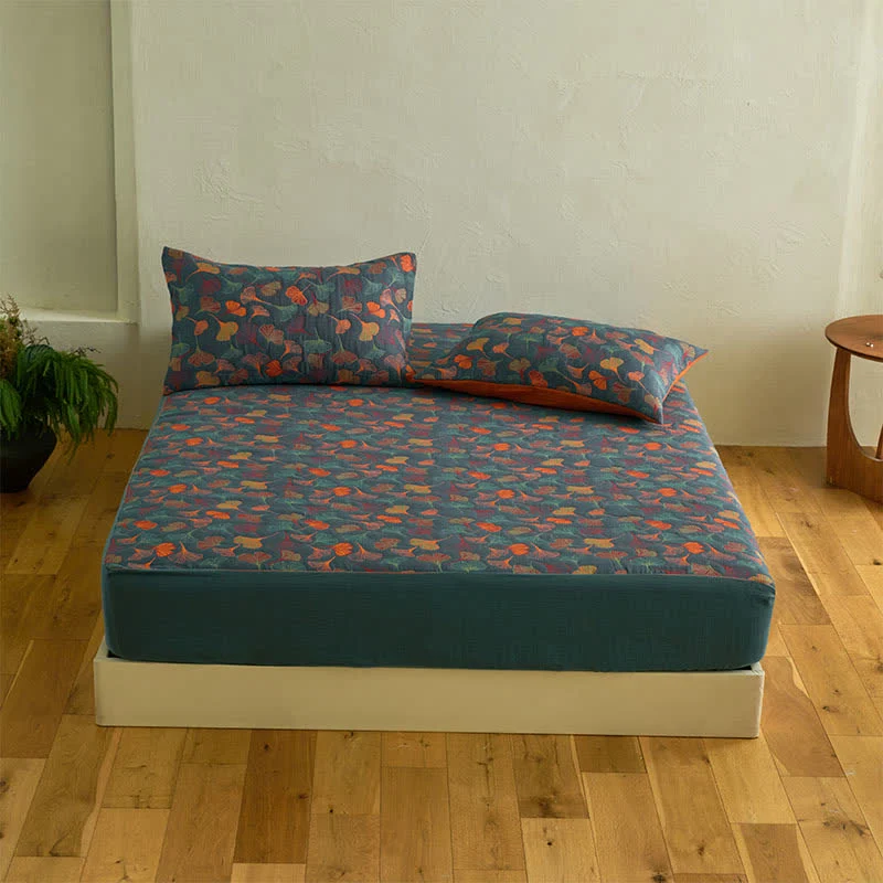 High-End Ownkoti Ginkgo Natural Cotton Gauze Fitted Sheet Convenient
