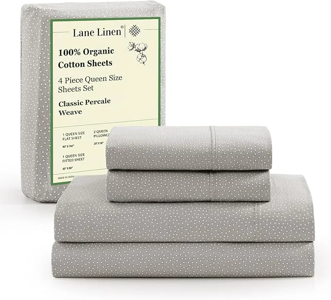 Quality LANE LINEN Organic Cotton Queen Sheets Fade Resistant Printed Soft amp Comfy Luxury Cotton Sheets Percale Weave 15 quot Deep Pocket Available in Variety of Colors- Snowdrop Refined