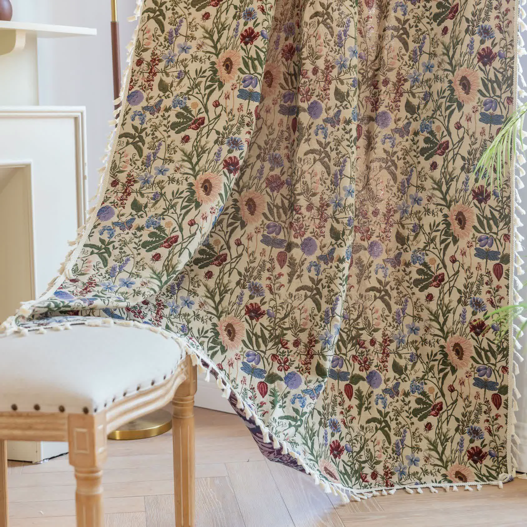 Durable Ownkoti Painterly Dahlia Floral Tassel Curtain Soft