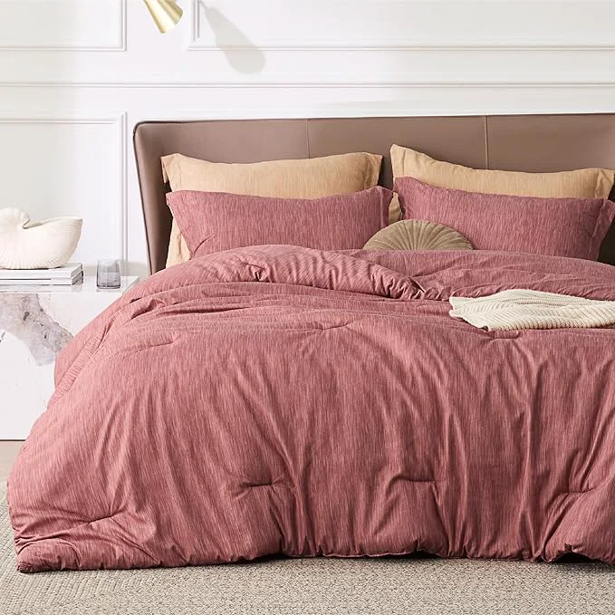 Functional Bedsure California King Comforter Set - Pink Clay Soft Bedding for All Seasons Cationic Dyed Bed Set 3 Pieces 1 California King Size Comforter 104 quot x96 quot and 2 Pillow Shams 20 quot x36 quot 2 quot Refined