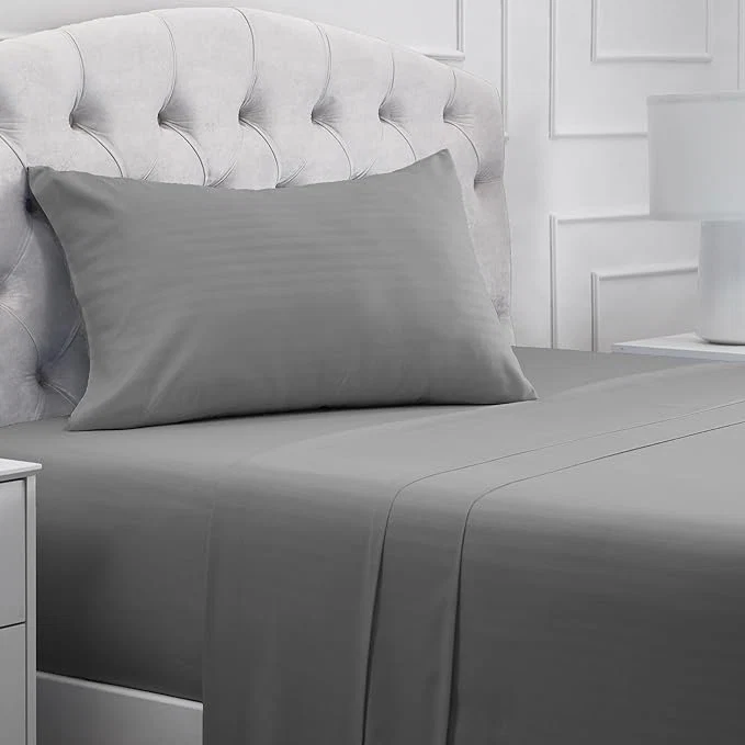 Clean Mellanni Twin XL Sheets Set - 3 PC Iconic Collection Bedding - Hotel Luxury Extra Soft Cooling Bed Sheets - Wrinkle Fade Stain Resistant Twin Extra Long Striped Gray Silver Specialty