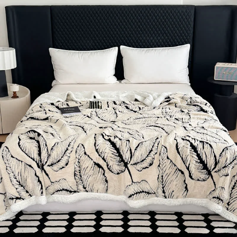 Stylish Ownkoti Large Leaf Jacquard Plush Blanket Trusted