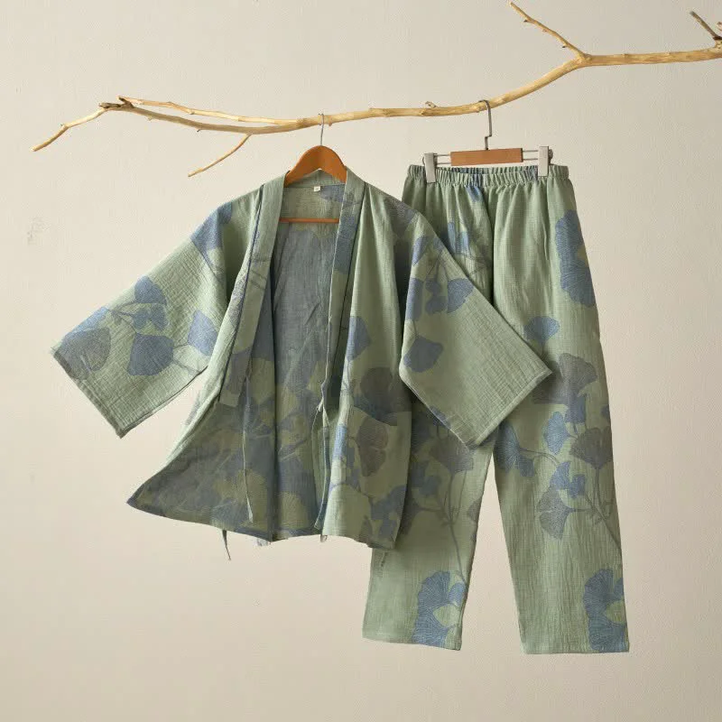 Innovative Ownkoti Ginkgo Leaf Organic Cotton Kimono Loungewear Detailed