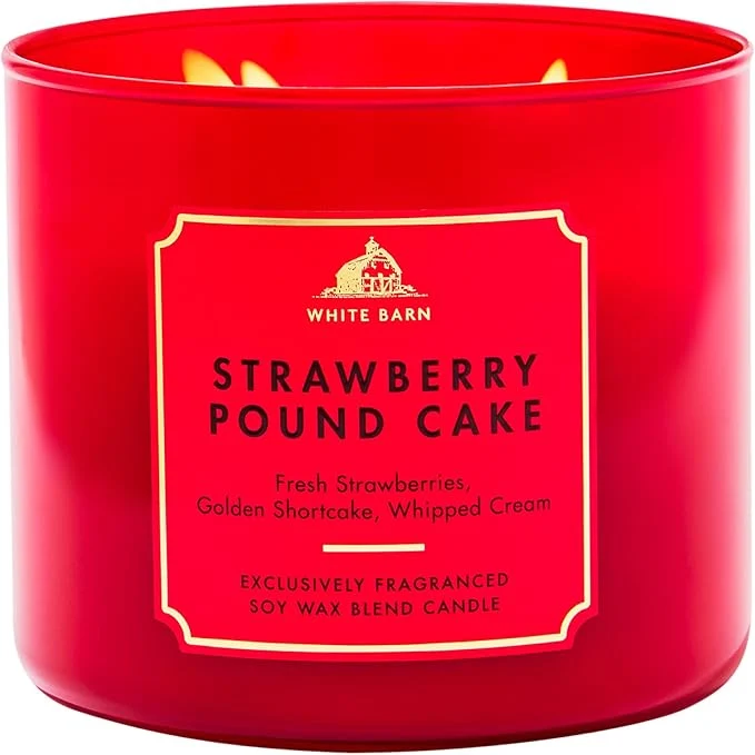 Minimalist Bath Body Works Strawberry Pound Cake 3-Wick Candle Eco-Friendly
