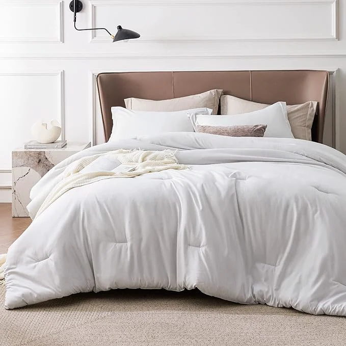 Secure Bedsure Full Comforter Set - Grayish White Soft Bedding for All Seasons Cationic Dyed Bed Set 3 Pieces 1 Full Size Comforter 82 quot x86 quot and 2 Pillow Shams 20 quot x26 quot 2 quot Environmentally Friendly