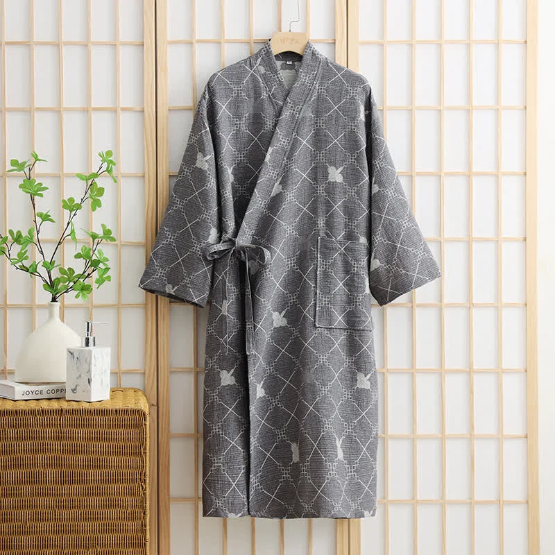 User-Friendly Ownkoti Unisex Diamond Plaid Cotton Pocket Bathrobe Original