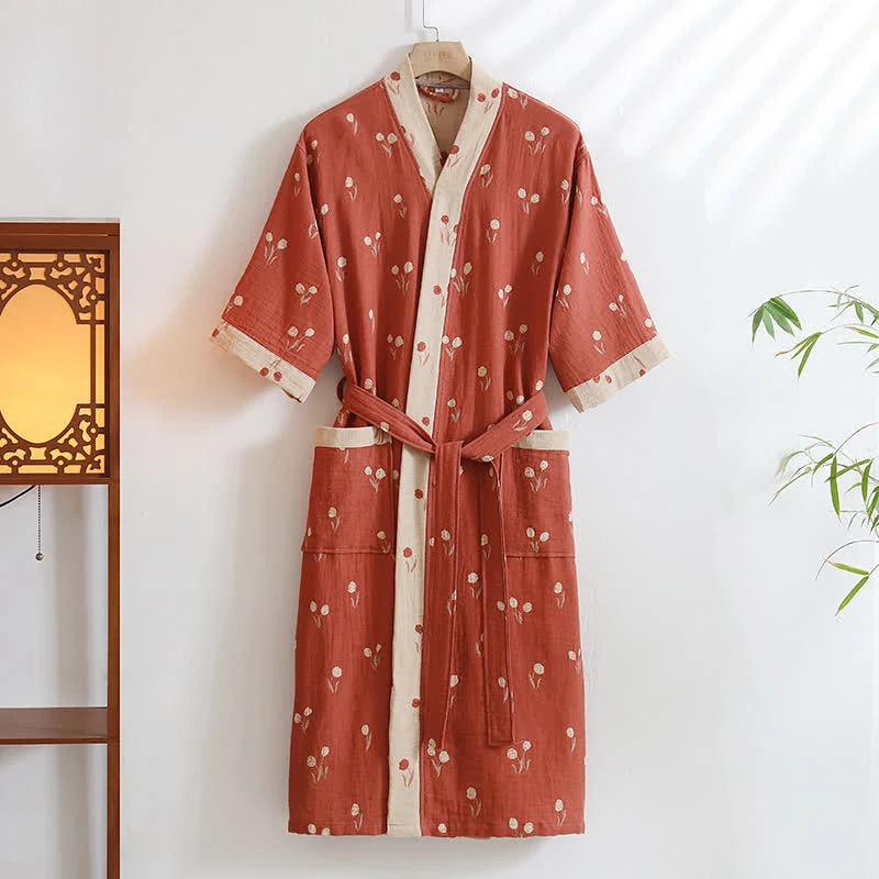 Stylish Ownkoti Unisex Tulip Cotton Pocket Kimono Bathrobe Fashionable