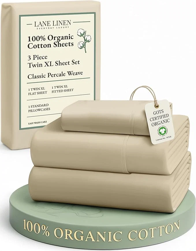 World-Class LANE LINEN Twin XL Sheets Set Mercerized Organic Cotton Twin XL Bed Sheets Set with sily Touch Finish Soft and Comfy Fully Elasticized Percale Weave Low Pilling XL Twin Sheets Set -Linen Innovative
