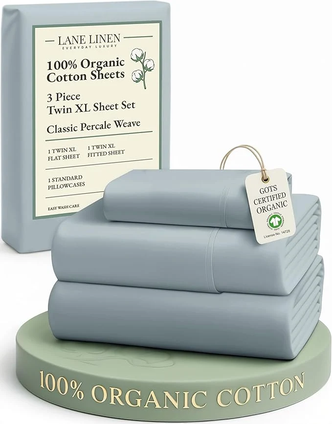 Elegant LANE LINEN Organic Cotton Bed Sheets Extra Long Twin Soft amp Comfy Fully Elasticized Percale for Hospital Bed amp Dorm Room Low Pilling Machine Washable Twin XL Sheet- French Blue Smart