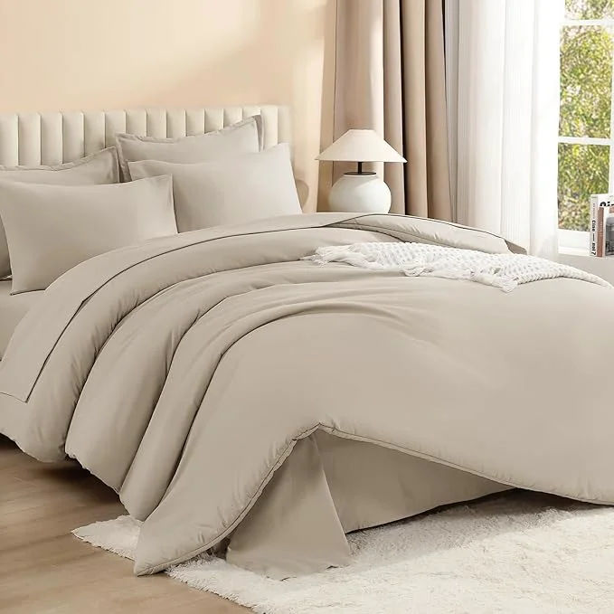 Crafted Litanika Comforter California King Size Set Oatmeal - 7 Pieces Bed in a Bag California King Bedding Comforter Set Plain Lightweight Bed Set with Comforter Sheets Pillowcases amp Shams Outstanding