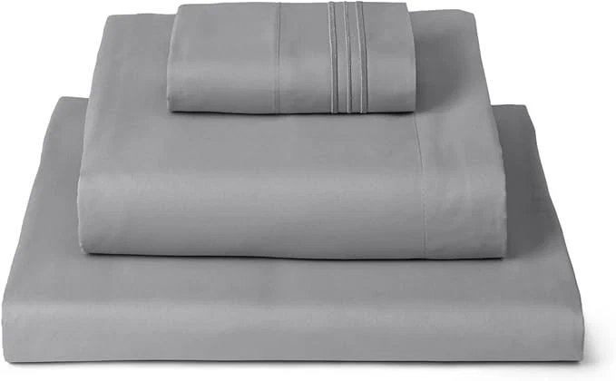 Solid Mellanni Twin Sheets Set - 3 PC Iconic Collection Bedding - Hotel Luxury Extra Soft Cooling Bed Sheets - Wrinkle Fade Stain Resistant Twin Light Gray Responsible
