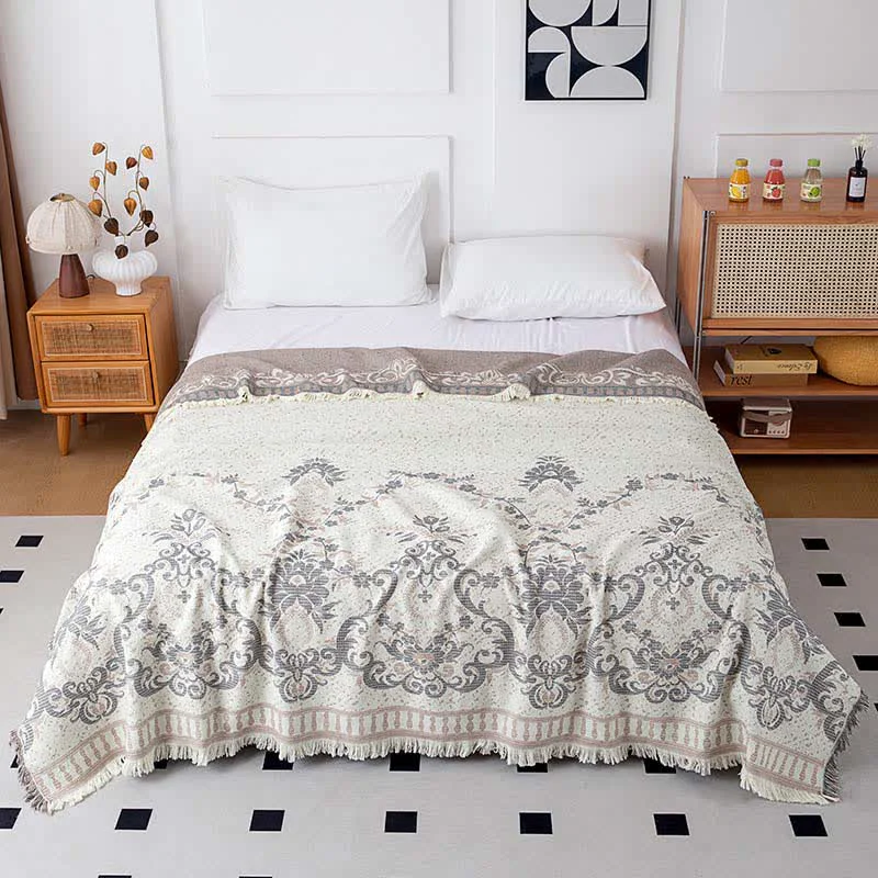 Fashionable Ownkoti Beige Retro Floral Natural Cotton Quilt Stylish