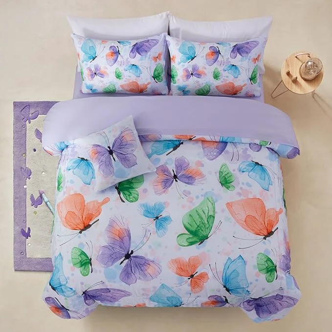 Carefully Designed A Nice Night 6pcs Bed in A Bag Watercolor Ink Wash Tie-Dye Butterfly Flying Printed Butterflies Bedding Comforter Set Purple Green Twin Selected