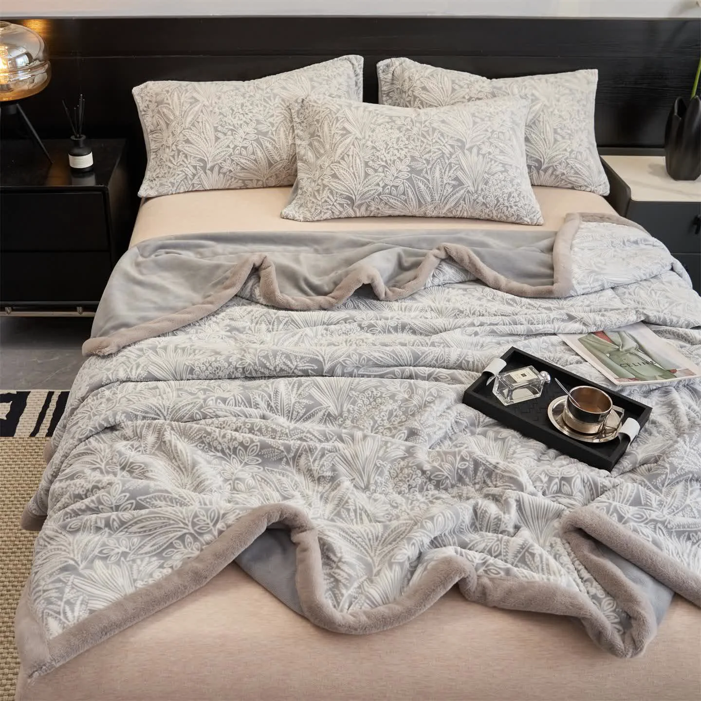 Innovative Ownkoti Floral Leaf Textured Warm Throw Blanket Smooth