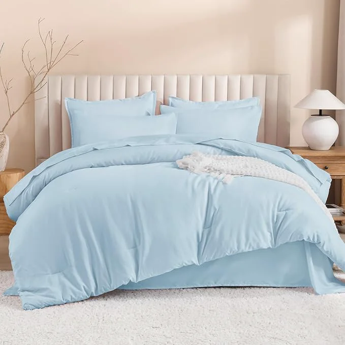 Artisan Litanika Comforter Full Size Set Light Blue - 7 Pieces Bed in a Bag Full Bedding Comforter Sets Plain Lightweight Bed Set with Comforter Sheets Pillowcases amp Shams Powerful