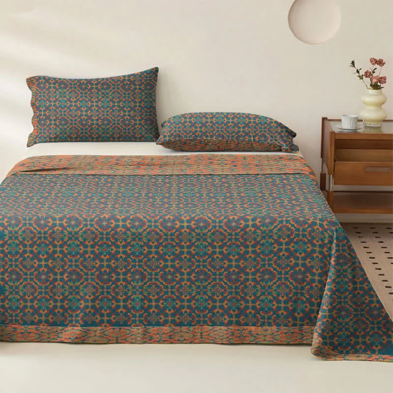 Fine Ownkoti Retro Geometric Pattern Cotton Sheet Bedspread Flexible