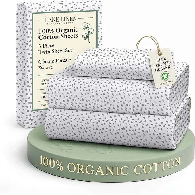Outstanding LANE LINEN Organic Cotton Twin Bed Sheets Mercerized Cotton Fully Elasticized Reinforsed Seam in Fitted Sheets Pocket Low Pill Fade Resistant Printed Sheets Twin Size Bed- Haze Grey Proven