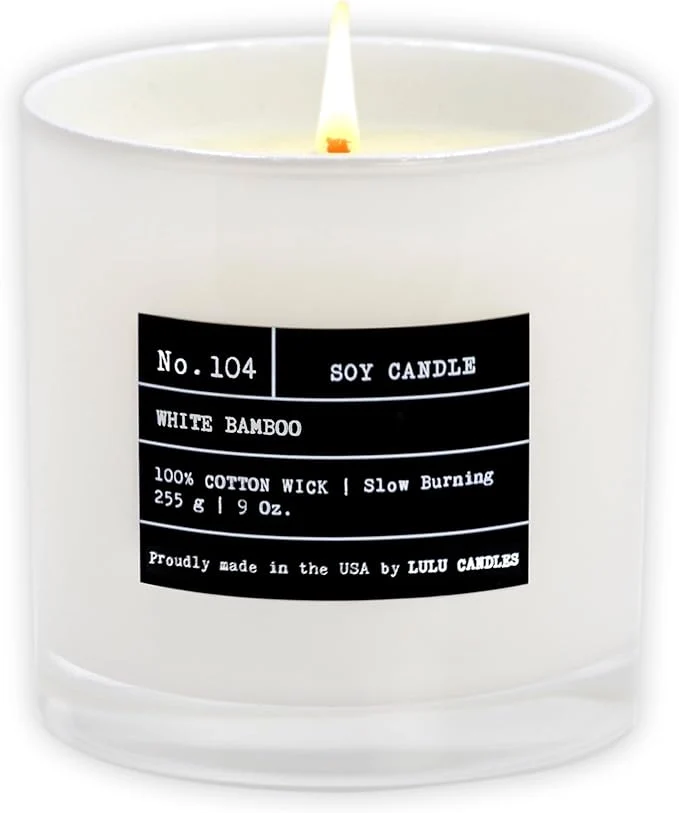 Fine Lulu Candles White Bamboo Luxury Scented Soy Jar Candle Hand Poured in User-Friendly