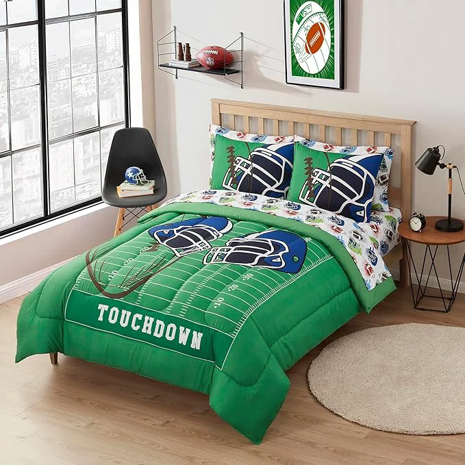 High-End Kids Bedding Set Bed in a Bag for Boys and Girls Toddlers Printed Sheet Set and Comforter Full Football Flexible