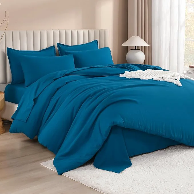 Premium Litanika Comforter California King Size Set Teal - 7 Pieces Bed in a Bag California King Bedding Comforter Sets Plain Lightweight Bed Set with Comforter Sheets Pillowcases amp Shams Superior