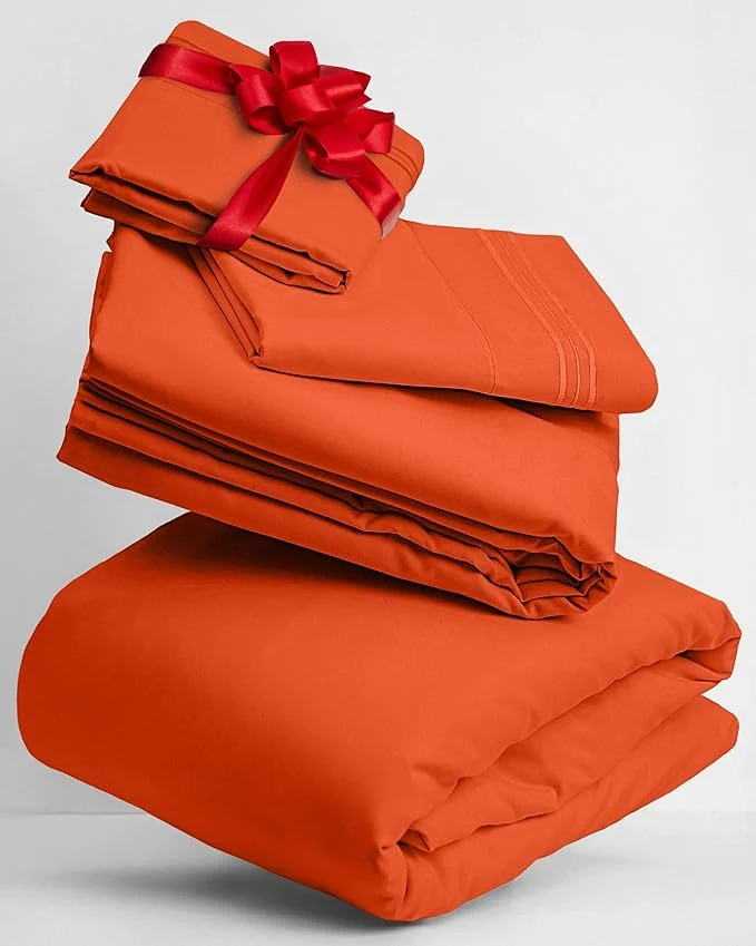 Fast Mellanni Twin XL Sheets Set - 3 PC Iconic Collection Bedding - Hotel Luxury Extra Soft Cooling Bed Sheets - Wrinkle Fade Stain Resistant Twin Extra Long Poppy Orange Traditional