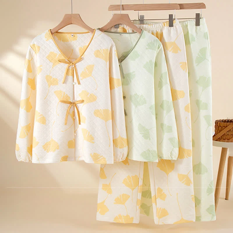 Refined Ownkoti Ginkgo Leaf Cotton Warm Loungewear Set Sustainable