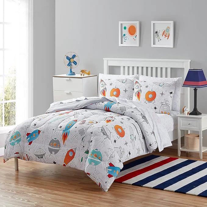 Soft Kids Bedding Set Bed in a Bag for Boys and Girls Toddlers Printed Sheet Set and Comforter Twin Floating in Space Superior