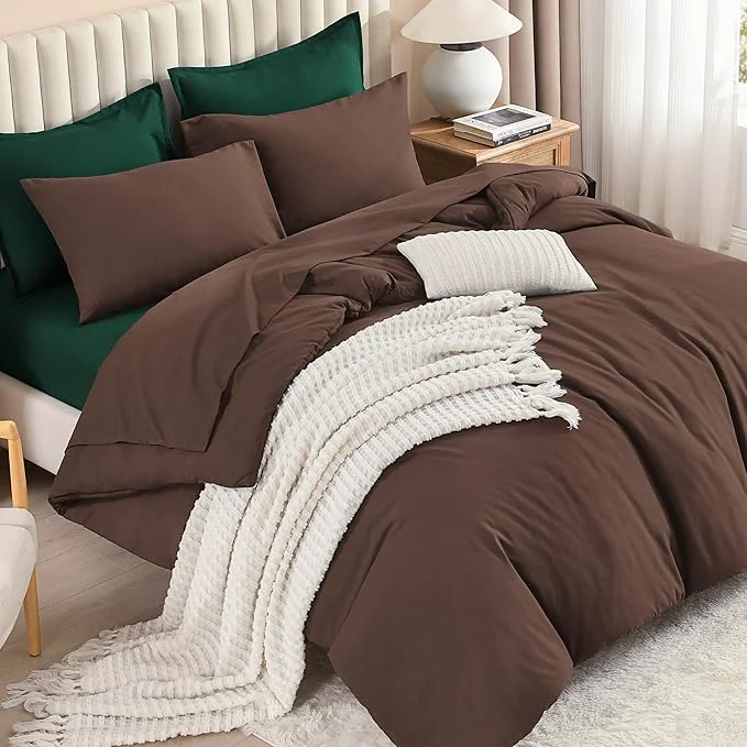 Genuine Litanika Full Comforter Sets Brown Emerald Green- 7 Pieces Bed in a Bag Beddding Sets Solid Lightweight Bed Set with Comforter Sheets Pillowcases amp Shams Breathable