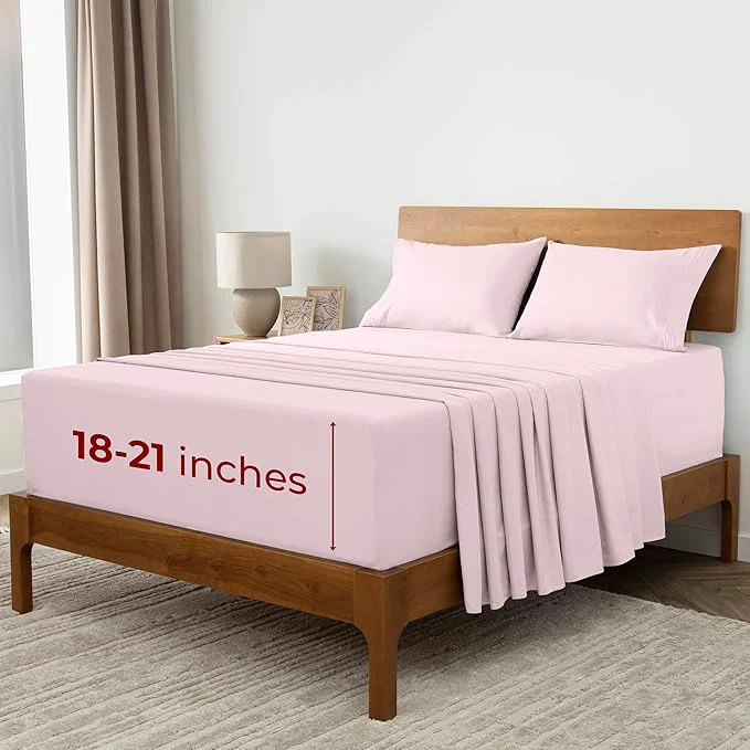 Fashionable Mellanni Extra Deep King Sheets - 4 PC Iconic Collection Bedding - Hotel Luxury Ultra Soft Cooling Bed Sheets - Wrinkle Fade Stain Resistant King Blush Pink Pure