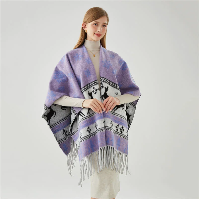 Minimalist Ownkoti Elk Snowflake Tassel Shawl Cape Durable