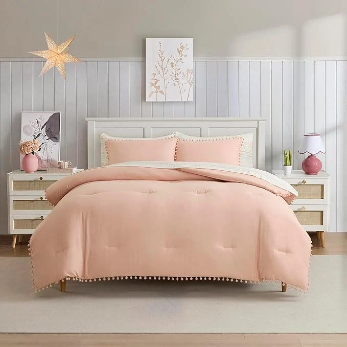 Original Design Kids Comforter Set Full Size – Bed in a Bag with Sheets Pillowcases amp Shams – Soft Stylish Pom Pom Bedding – All Season Girls Bed Set Smooth