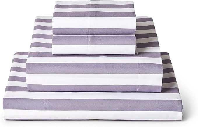 Elegant Mellanni King Sheets Set - 4 PC Iconic Collection Bedding - Hotel Luxury Extra Soft Cooling Bed Sheets - Wrinkle Fade Stain Resistant King Oxford Stripe Hazy Lilac Crafted