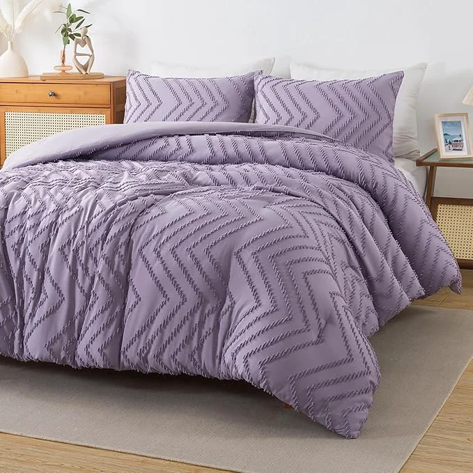 Andency Purple Comforter Set Full Size Boho Girls Women Lavender Soft Fluffy Warm Lightweight Bedding Comforter Sets for Full Bed 3 Pieces Chevron Tufted Aesthetic Microfiber Comforter Set Genuine