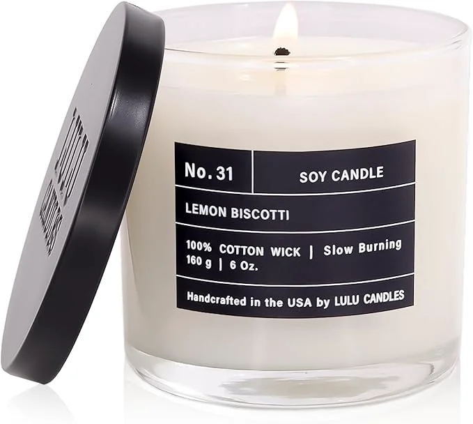 Detailed Lulu Candles Lemon Biscotti Luxury Scented Soy Jar Candle Hand Poured in Eco-Friendly
