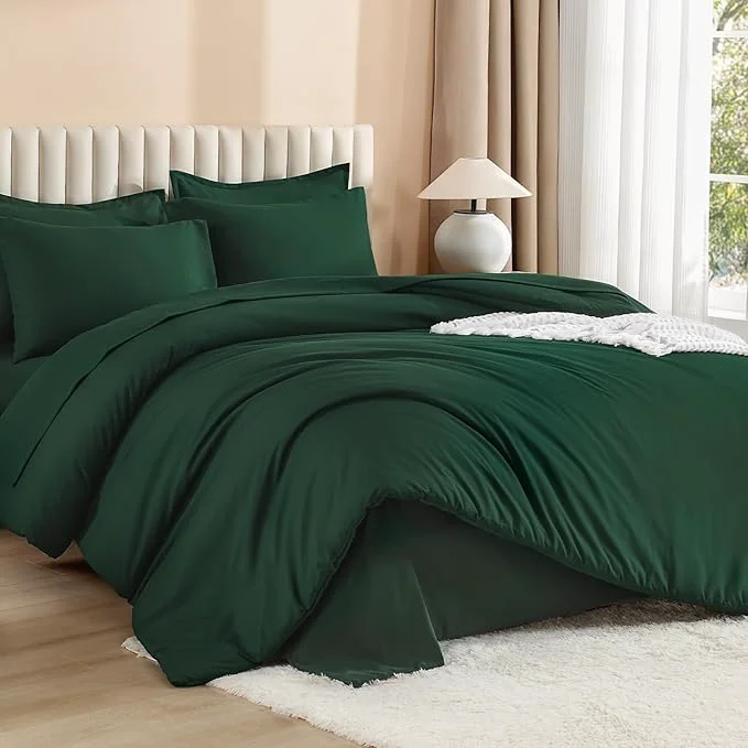 Fine Crafted Litanika California King Comforter Set Dark Emerald Green - 7 Pieces Bed in a Bag Cal King Bedding Comforter Sets Plain Lightweight Bed Set with Comforter Sheets Pillowcases amp Shams Prestigious