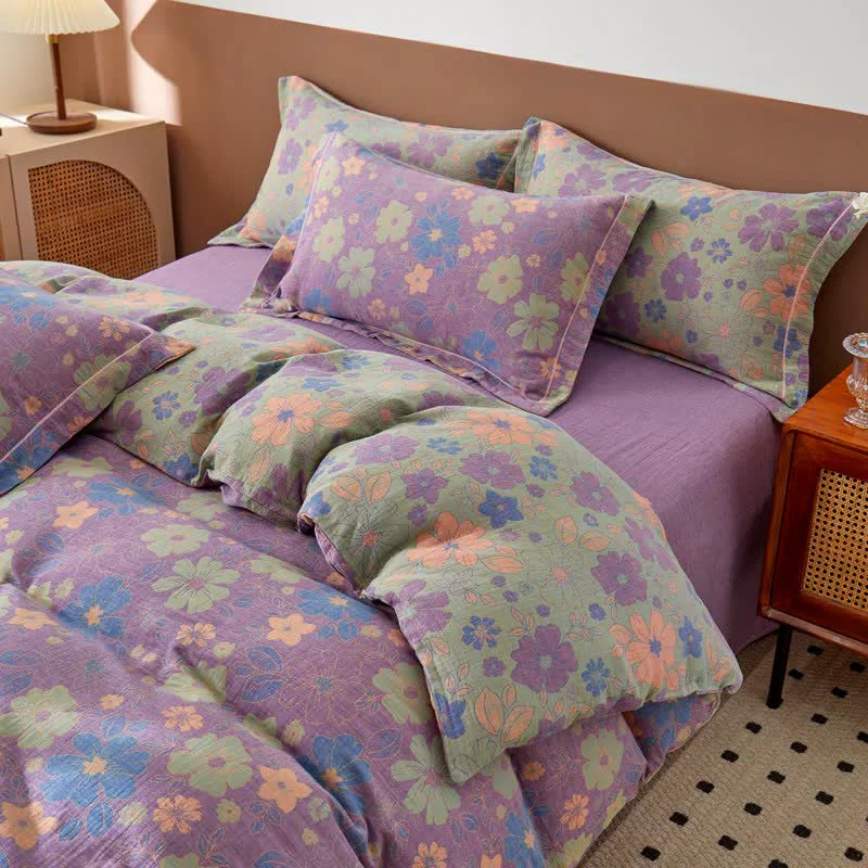 Natural Ownkoti Elegant Floral Jacquard Cotton Gauze Bedding Fine