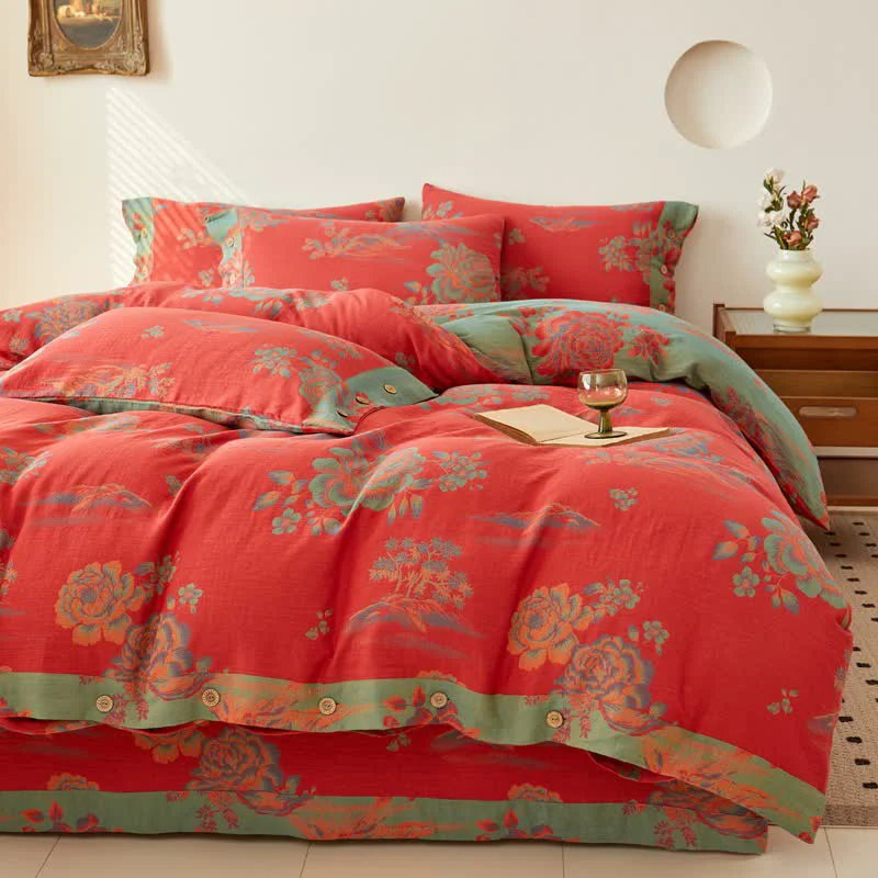 Comfortable Ownkoti Luxurious Peony Jacquard Cotton Gauze Bedding Genuine