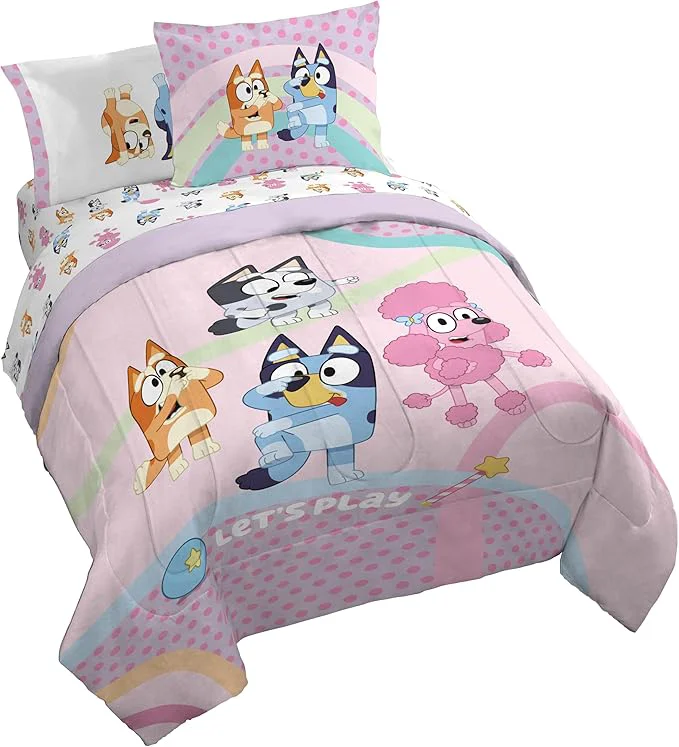 Superior Jay Franco Kids Comforter Set Includes Sheets and Pillow Covers - Soft and Cozy Bed Set for Stylish Room Decor Pink - Bluey 7 Piece Queen Size Bedding Artisan