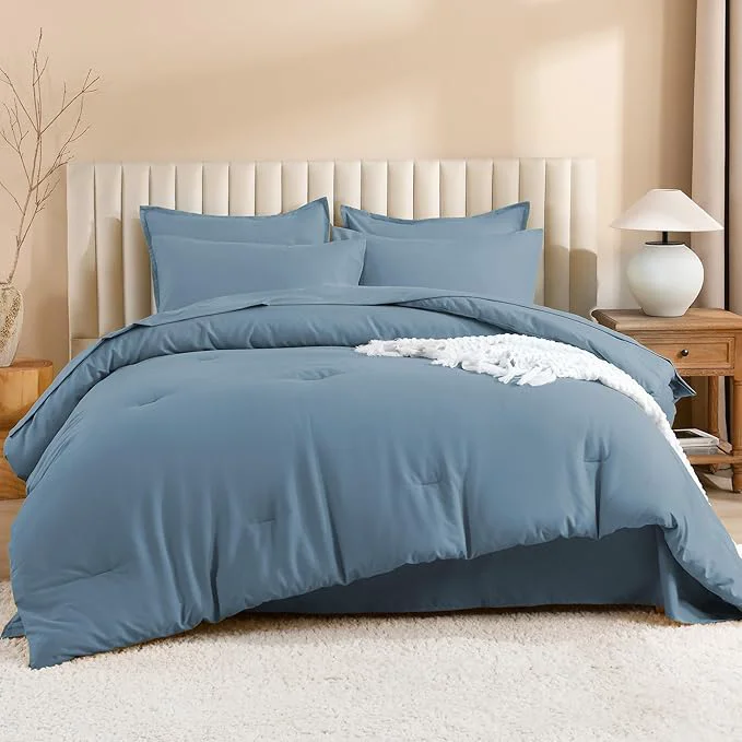 Innovative Litanika Comforter King Size Set Grayish Blue - 7 Pieces Bed in a Bag King Bedding Comforter Sets Plain Lightweight Bed Set with Comforter Sheets Pillowcases amp Shams Smooth